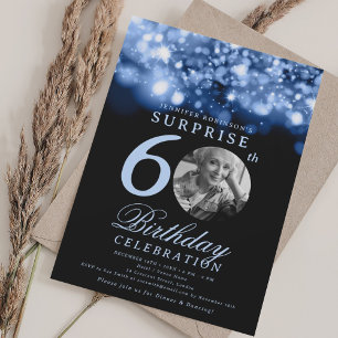 SURPRISE 60th Birthday Navy Blue Midnight Glam  Invitation
