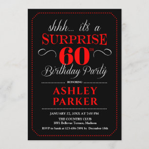 Surprise 60th Birthday Party - Black Red White Invitation