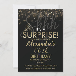Surprise 60th Birthday Party for Women, Black Invitation