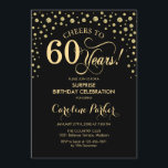 Surprise 60th Birthday Party - Gold Black Invitation<br><div class="desc">Surprise 60th Birthday Party Invitation.
Elegant design in black and faux glitter gold . Features script font and diamonds confetti. Cheers to 60 Years! Message me if you need further customization.</div>