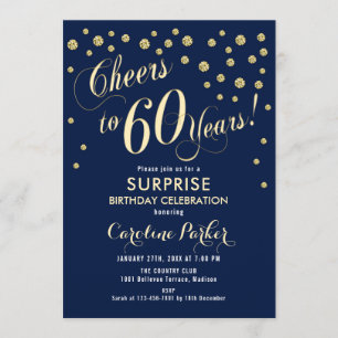 Surprise 60th Birthday Party - Gold Navy Invitation