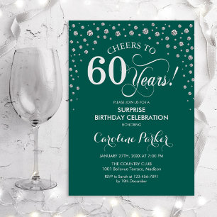 Surprise 60th Birthday Party - Green Silver Invitation