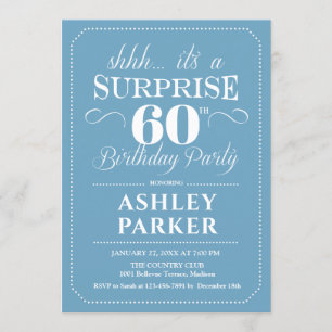Surprise 60th Birthday Party - Light Blue White Invitation