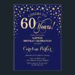 Surprise 60th Birthday Party - Navy Blue Gold Invitation<br><div class="desc">Surprise 60th Birthday Party Invitation.
Elegant design in navy blue and faux glitter gold. Features script font and diamonds confetti. Cheers to 60 Years! Message me if you need further customization.</div>