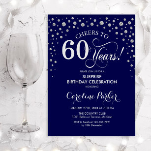 Surprise 60th Birthday Party - Navy Silver Invitation