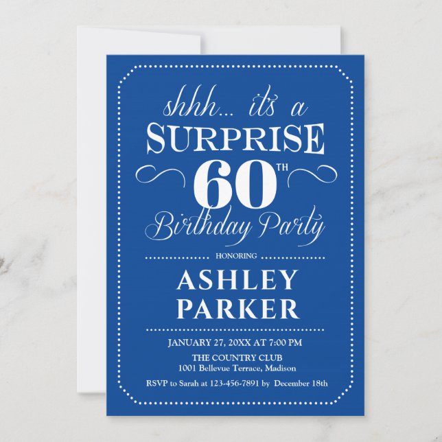 Surprise 60th Birthday Party - Navy White Invitation (Front)