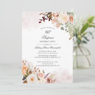 Surprise 60th Birthday Party Pastel Floral Script Invitation