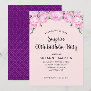 Surprise 60th Birthday Party Pink Peonies Invitation