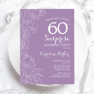 Surprise 60th Birthday Party - Purple Floral Invitation