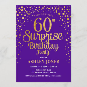 Surprise 60th Birthday Party - Purple & Gold Invitation