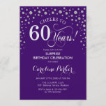 Surprise 60th Birthday Party - Purple Silver Invitation<br><div class="desc">Surprise 60th Birthday Party Invitation.
Elegant design in purple and faux glitter silver. Features script font and diamonds confetti. Cheers to 60 Years! Message me if you need further customization.</div>