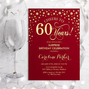 Surprise 60th Birthday Party - Red Gold Invitation