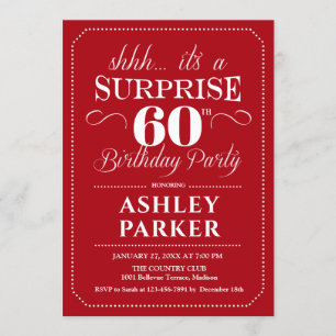 Surprise 60th Birthday Party - Red White Invitation