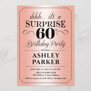 Surprise 60th Birthday Party - Rose Gold Invitation