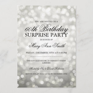 Surprise 60th Birthday Party Silver Glitter Lights Invitation