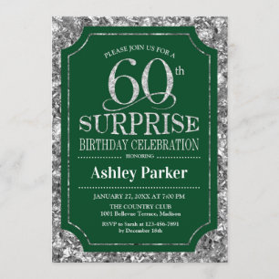 Surprise 60th Birthday Party - Silver Green Invitation