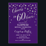 Surprise 60th Birthday Party - Silver Purple Invitation<br><div class="desc">Surprise 60th Birthday Party Invitation
Elegant design with faux glitter silver and purple. Features script font and confetti. Cheers to 60 Years! Message me if you need a custom age.</div>