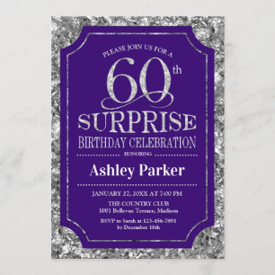 Surprise 60th Birthday Party - Silver Purple Invitation