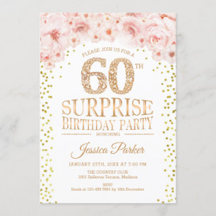 Surprise 60th Birthday Party - White Gold Pink Invitation