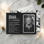 Surprise 60th Birthday Photo Black White  Invitation<br><div class="desc">Black and white women's surprise 60th birthday party invitation postcard personalised with her photo.  Text is fully customisable,  so this card can be designed for any age.  Contact me for assistance with customisation or to request matching products.</div>