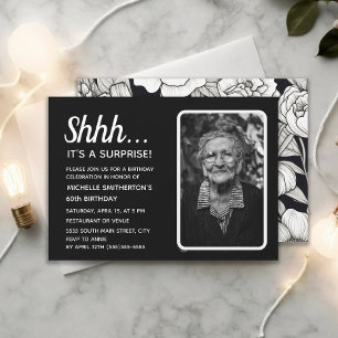 Surprise 60th Birthday Photo Black White Invitation