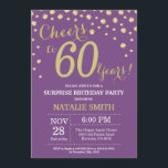 Surprise 60th Birthday Purple and Gold Diamond Invitation<br><div class="desc">Surprise 60th Birthday Invitation with Purple and Gold Glitter Diamond Background. Gold Confetti. Adult Birthday. Male Men or Women Birthday. For further customisation,  please click the "Customise it" button and use our design tool to modify this template.</div>