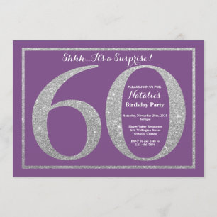 Surprise 60th Birthday Purple and Silver Glitter Invitation