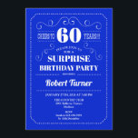 Surprise 60th Birthday - Royal Blue Invitation<br><div class="desc">Surprise 60th Birthday Invitation
Elegant retro royal blue and white design. Cheers to 60 years! Can be customized to show any age!</div>