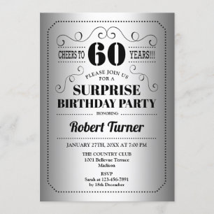 Surprise 60th Birthday - Silver Black Invitation