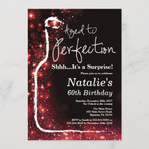 Surprise 60th Birthday Wine Aged to Perfection Red Invitation