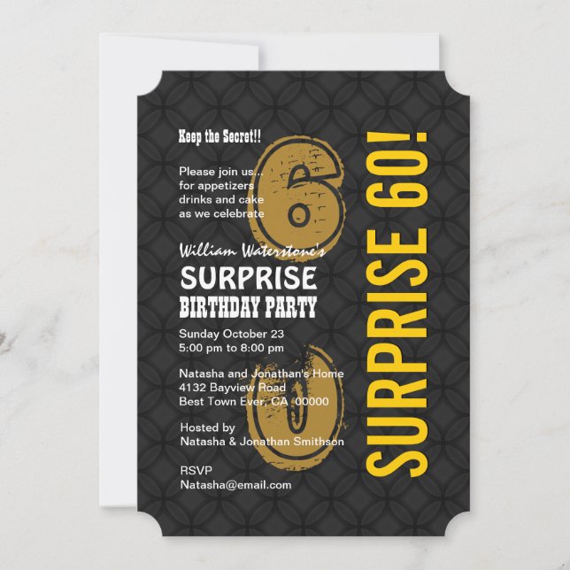 SURPRISE 60th Modern Birthday Black Gold A01 Invitation (Front)