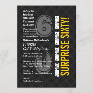 SURPRISE 60th Modern Birthday Charcoal Gold W206 Invitation