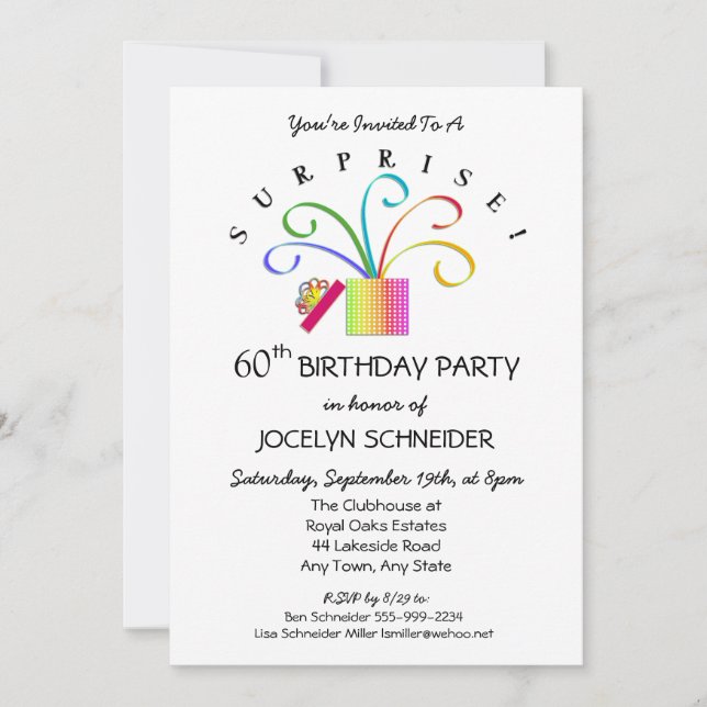 SURPRISE 60th or Any Age Birthday Party Invitation (Front)