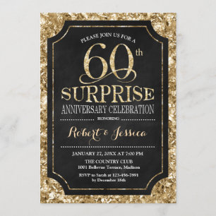 Surprise 60th Wedding Anniversary - Black Gold Invitation