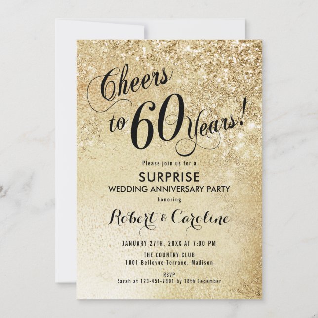 Surprise 60th Wedding Anniversary - Gold Invitation (Front)