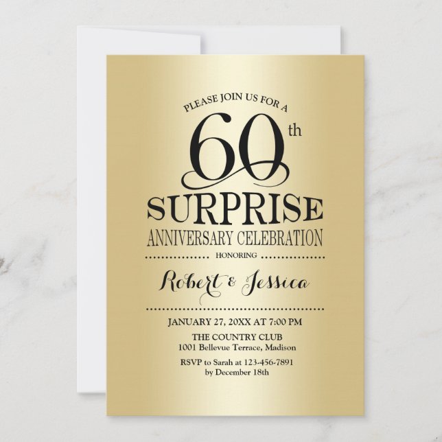 Surprise 60th Wedding Anniversary - Gold Invitation (Front)