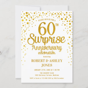 Surprise 60th Wedding Anniversary - Gold & White Invitation