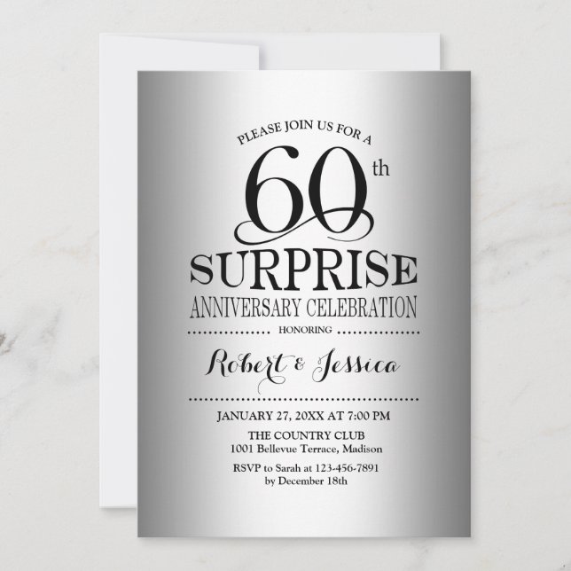 Surprise 60th Wedding Anniversary - Silver Invitation (Front)