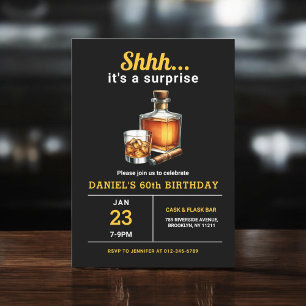 Surprise 60th Whiskey Cigar Bourbon Birthday Party Invitation