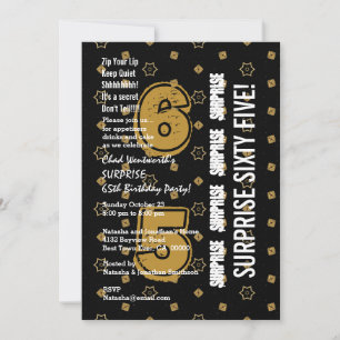 SURPRISE 65th Modern Birthday Gold and Black W199B Invitation