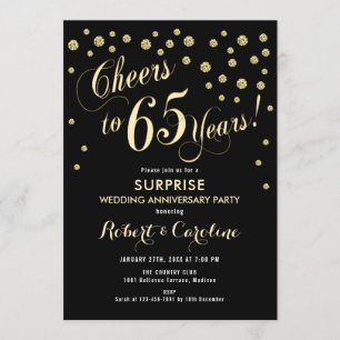 Surprise 65th Wedding Anniversary - Black & Gold Invitation
