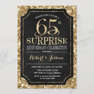 Surprise 65th Wedding Anniversary - Black Gold Invitation