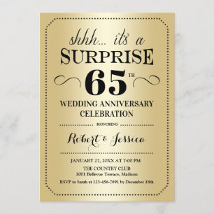 Surprise 65th Wedding Anniversary - Gold Black Invitation