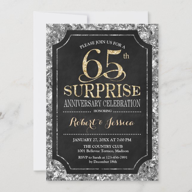 Surprise 65th Wedding Anniversary - Silver Gold Invitation (Front)