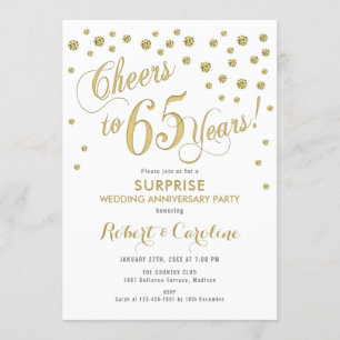 Surprise 65th Wedding Anniversary - White & Gold Invitation