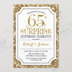 Surprise 65th Wedding Anniversary - White Gold Invitation