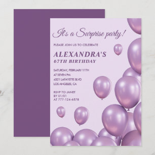 Surprise 67th birthday invitations Purple Balloons