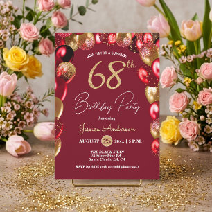 Surprise 68th Birthday Party Gold Burgundy Glitter Invitation