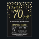 Surprise 70th Birthday Black and Gold Diamond Invitation<br><div class="desc">Surprise 70th Birthday Invitation with Black and Gold Glitter Diamond Background. Gold Confetti. Adult Birthday. Male Men or Women Birthday. For further customisation,  please click the "Customise it" button and use our design tool to modify this template.</div>