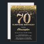 Surprise 70th Birthday Black and Gold Glitter Invitation<br><div class="desc">Surprise 70th Birthday Black and Gold Glitter Confetti Birthday Invitation. For further customisation,  please click the "Customise it" button and use our design tool to modify this template.</div>